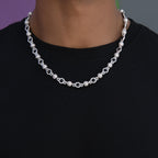 Iced Black Pearl Ball Chain Necklace in White Gold
