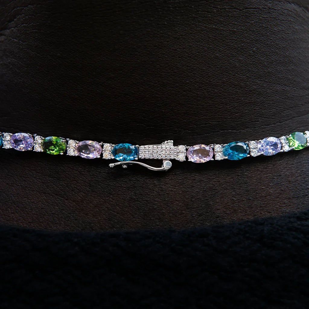 Multicolor Mixed Oval Cut Tennis Royal Stones Chain- 5mm