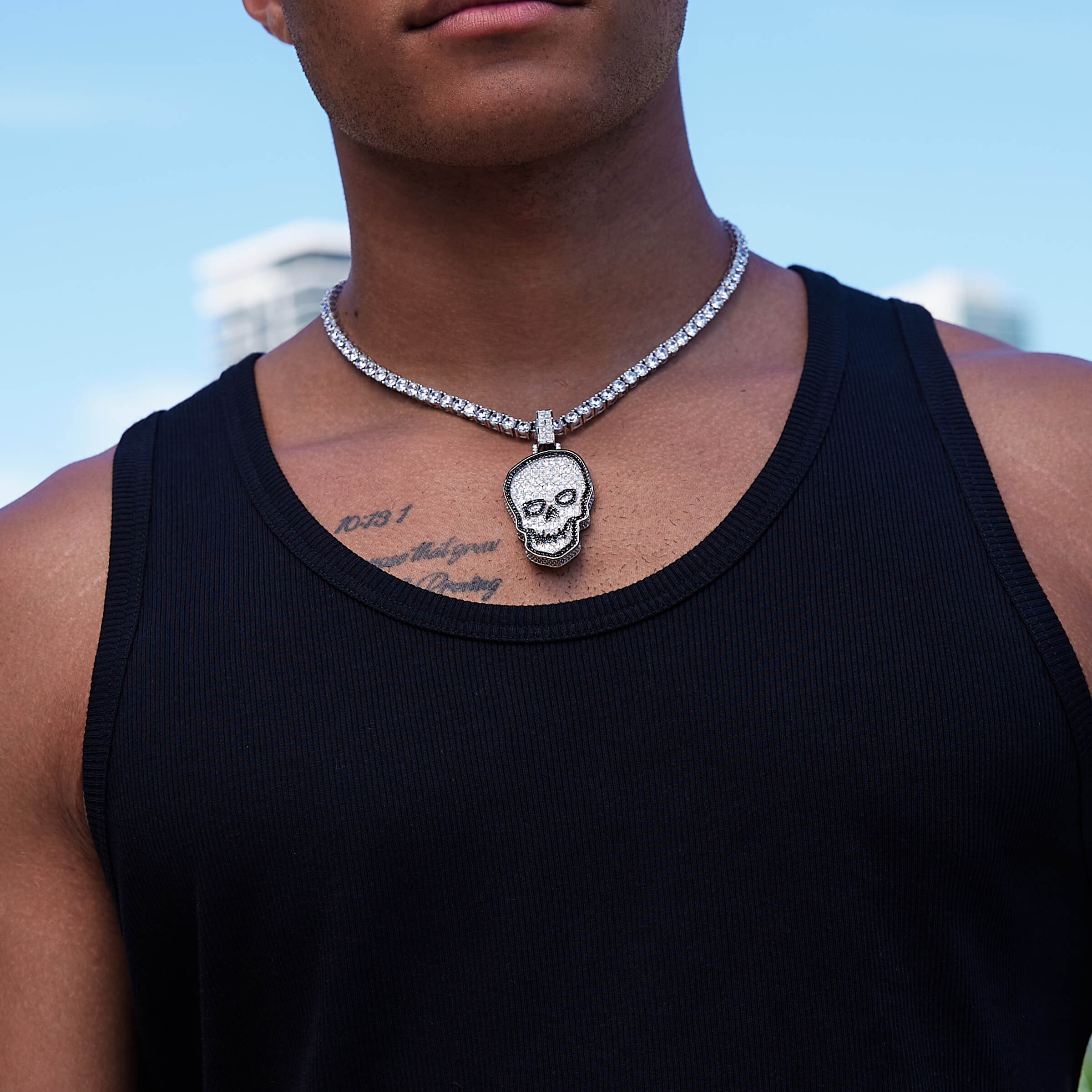 GLD X Sesh Bones Iced Skull Pendant in White Gold