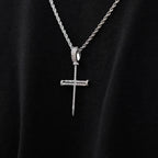 Iced Nail Cross Pendant in White Gold