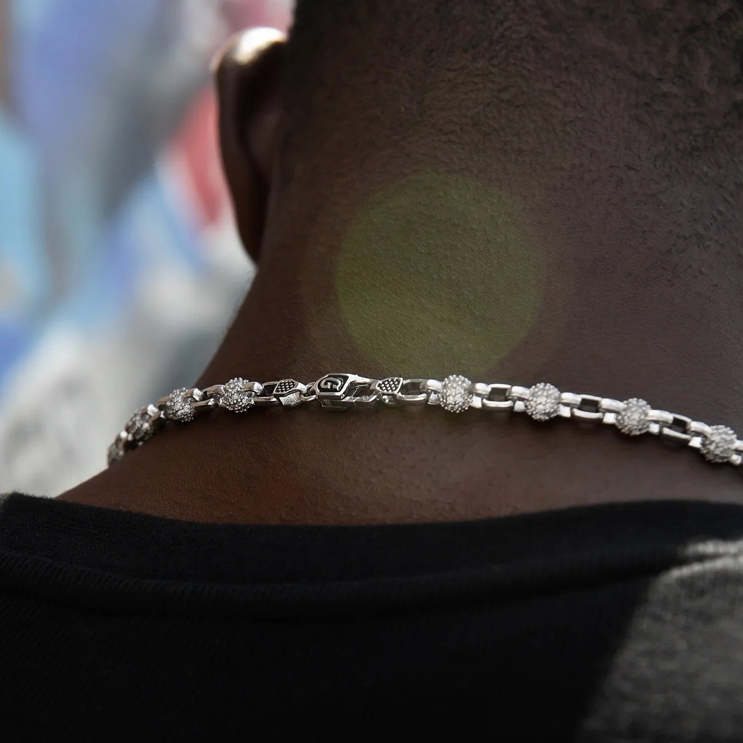 Iced Ball Box Link Chain in White Gold - 6mm