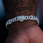 9MM Iced Puffed Mariner Cuban Bracelet - White Gold