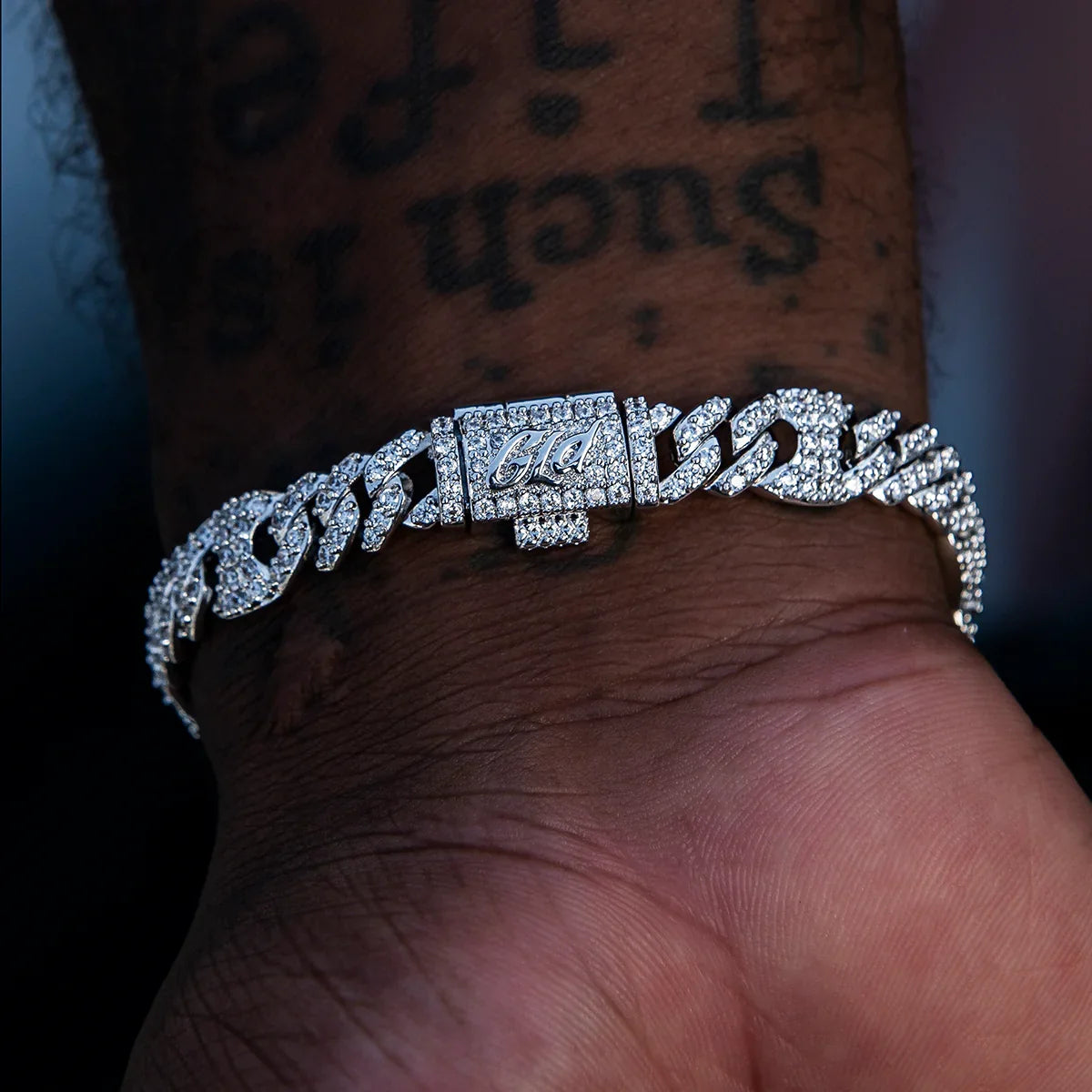 9MM Iced Puffed Mariner Cuban Bracelet - White Gold