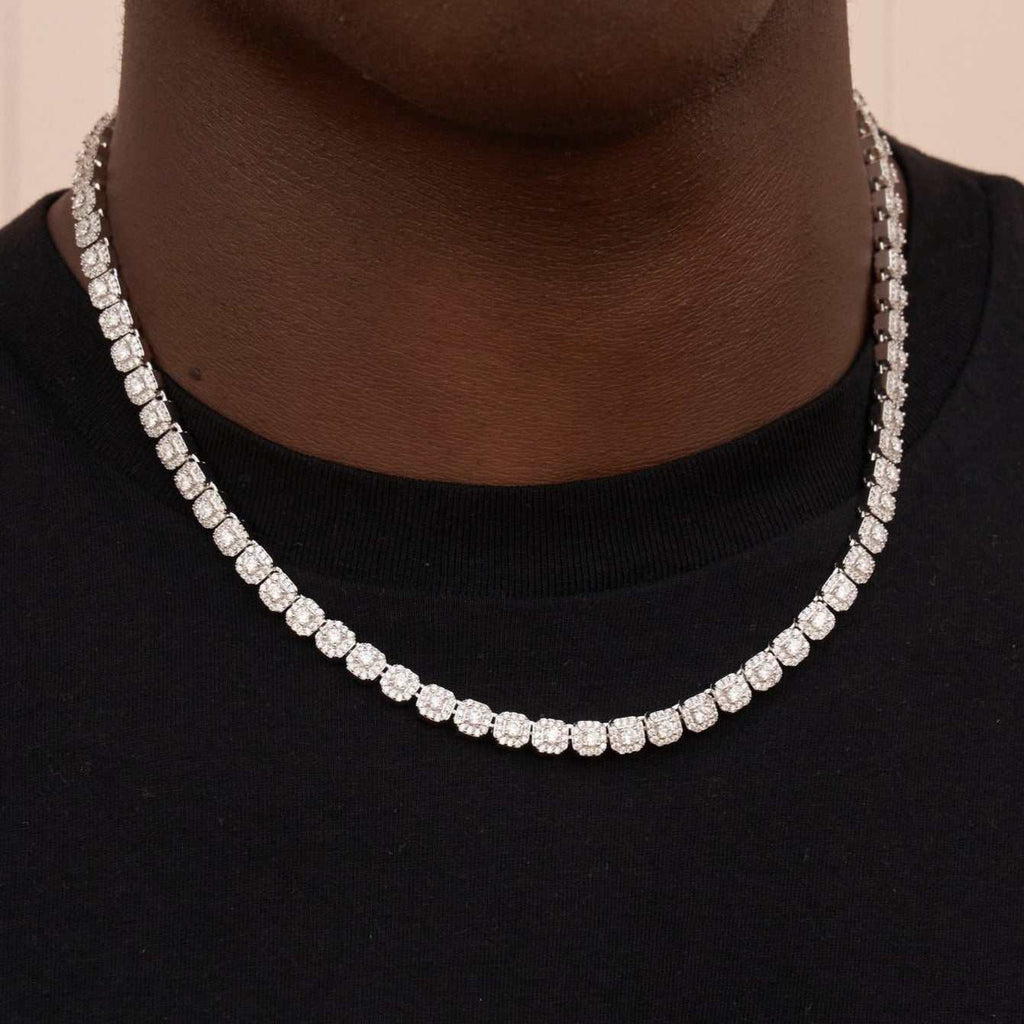 Micro Clustered Tennis Chain in White Gold - 6mm