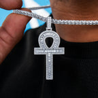 Moissanite Ankh Cross Pendant in Sterling Silver