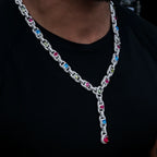 Diamond Cluster Mariner Teardrop Multicolor Lariat Chain in White Gold