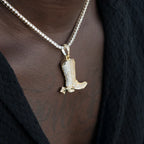 Iced Cowboy Boot Pendant in Yellow Gold