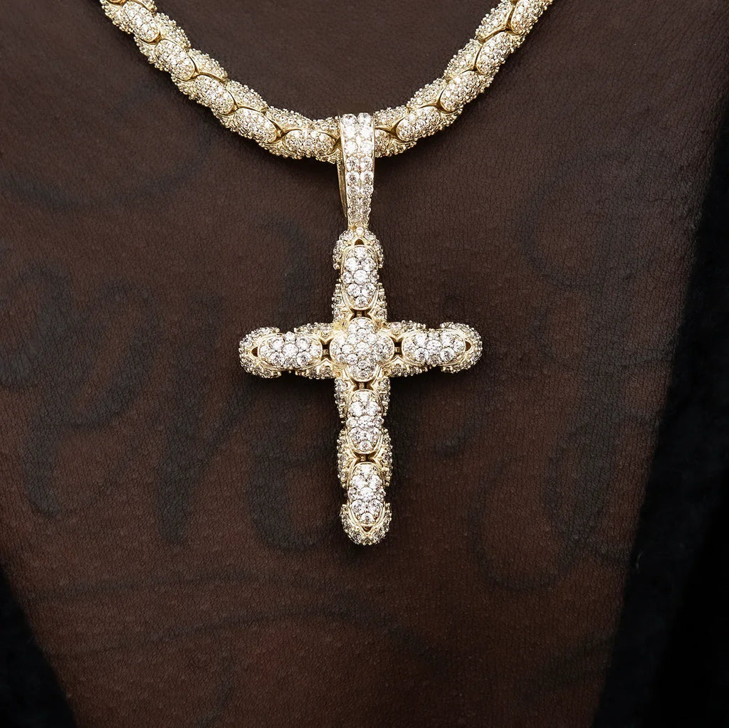 6mm Diamond Pave Snake Link Chain + Pendant Bundle in Yellow Gold