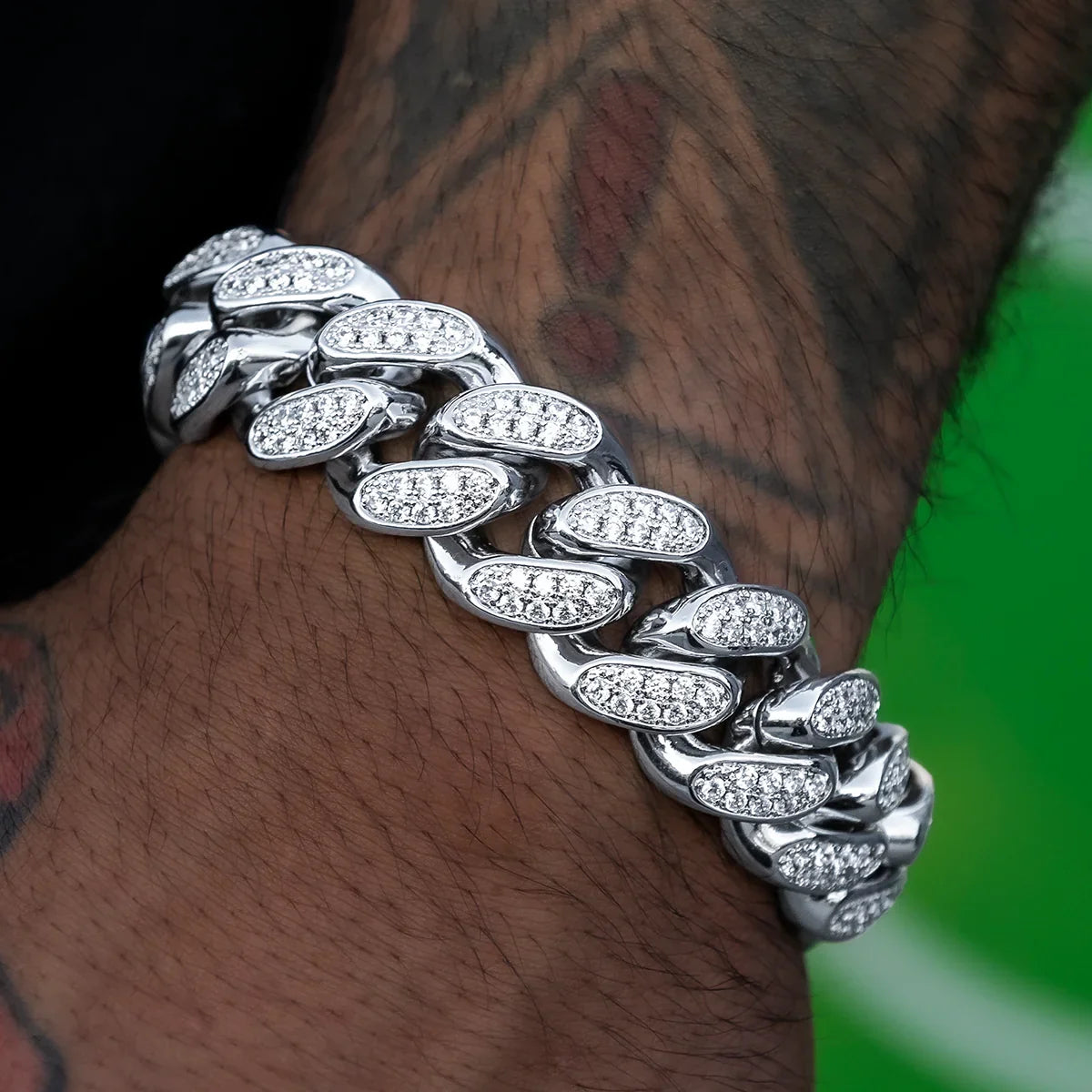 Diamond Cuban Link Bracelet in White Gold- 19mm