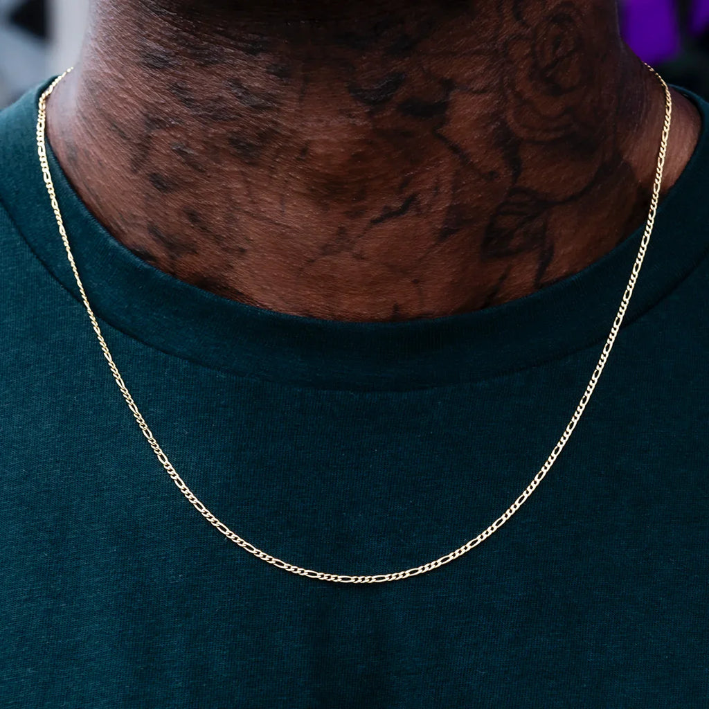 Figaro Chain in Hollow Yellow Gold - 2mm