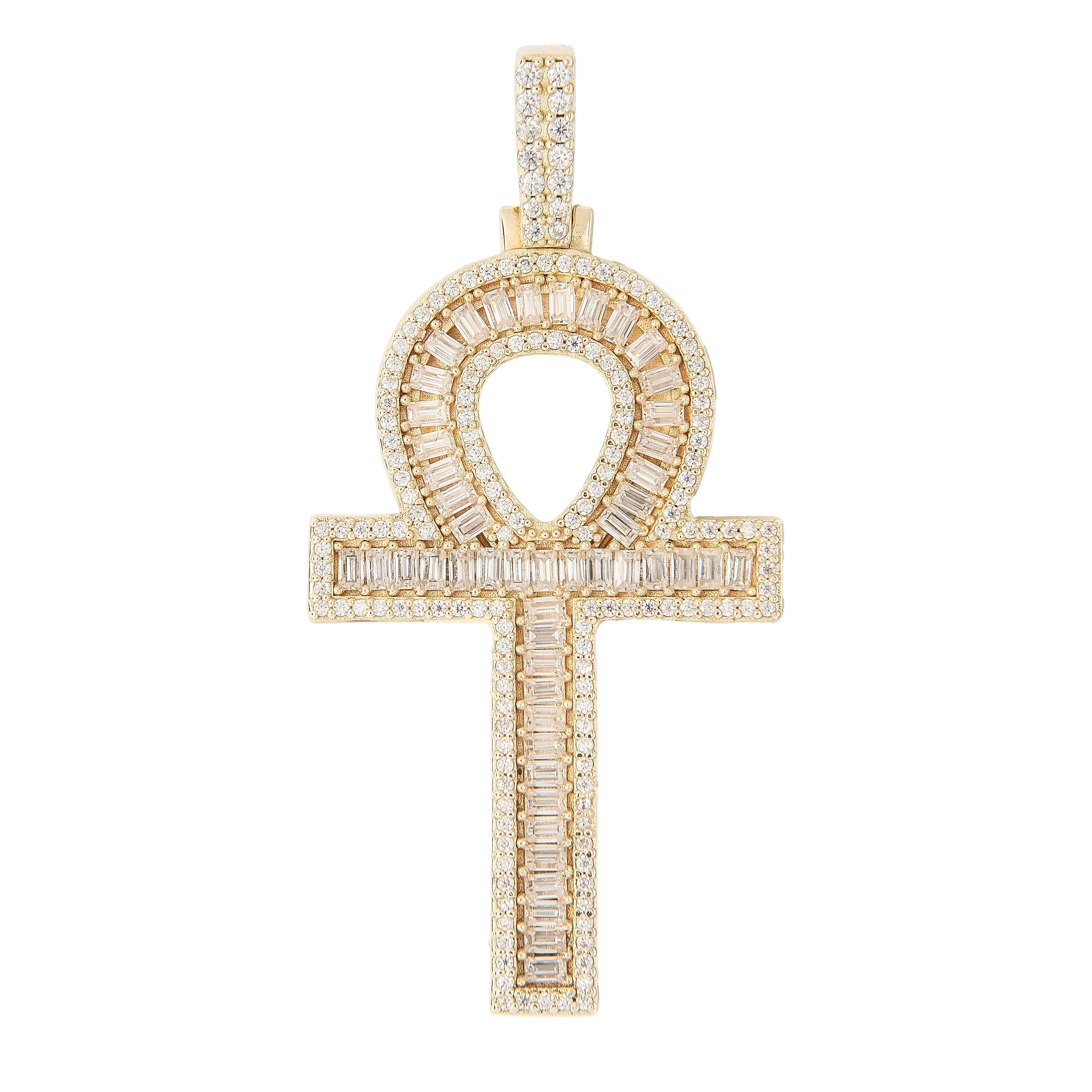 Men's Moissanite Ankh Cross Pendant in Yellow Gold Vermeil