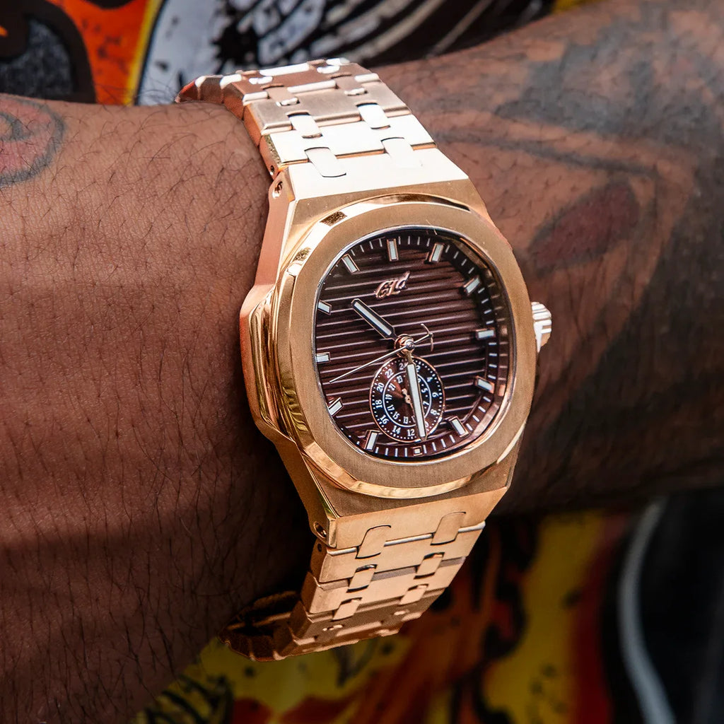 39MM Visionary Plain Case & Chocolate Dial Watch - Rose Gold