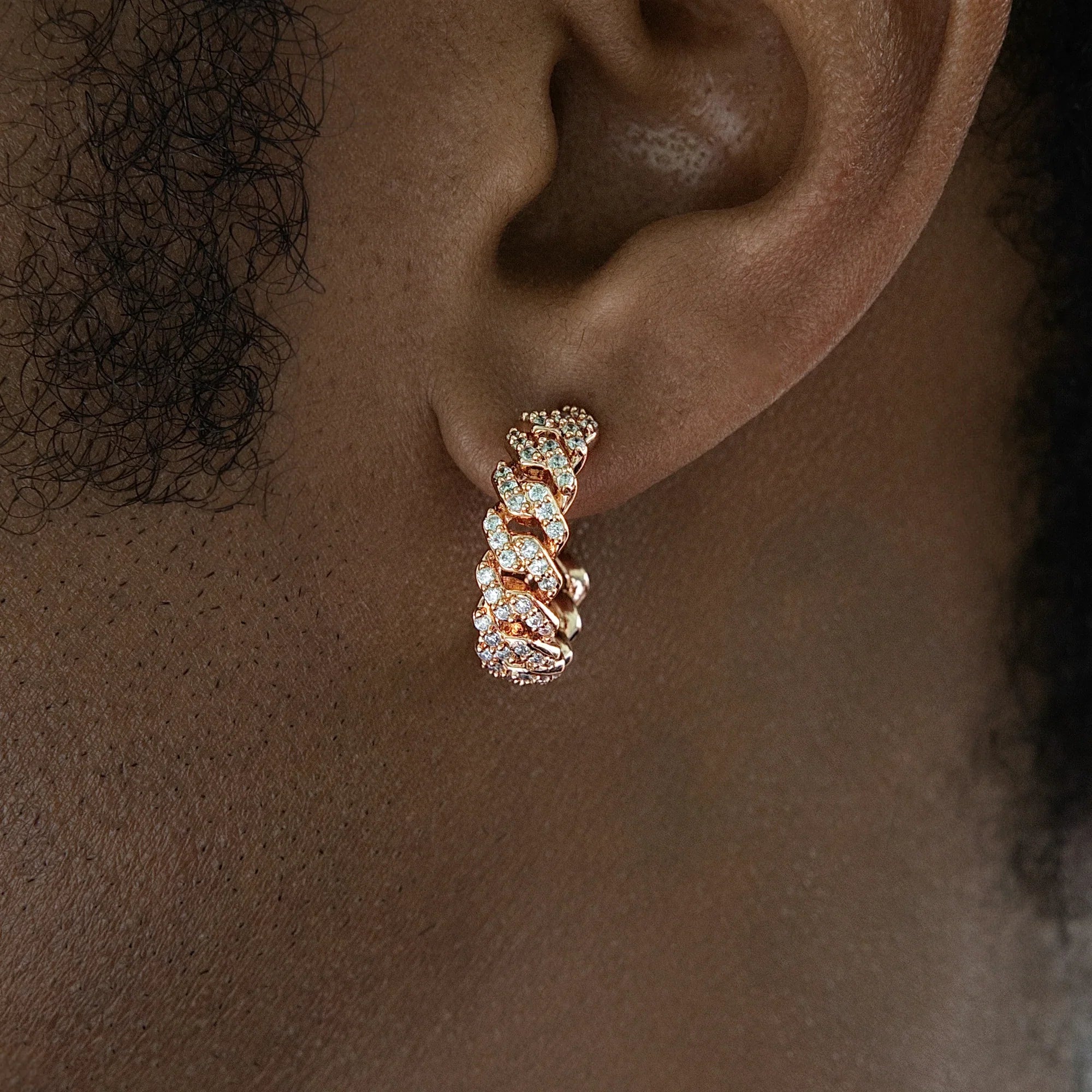 Huggie Diamond Prong Hoop Earrings in Rose Gold