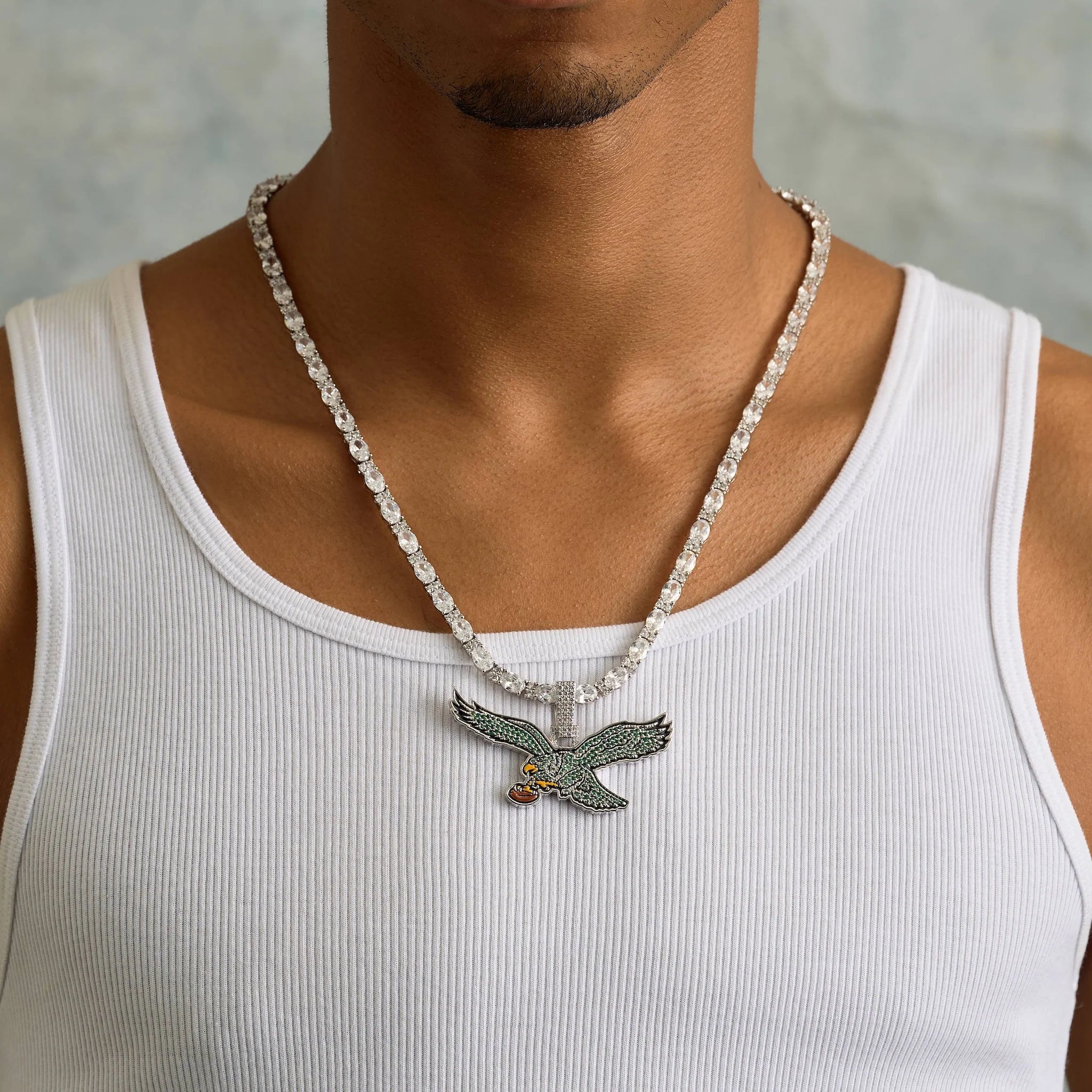 Philadelphia Eagles Official NFL Vintage Logo Pendant in White Gold
