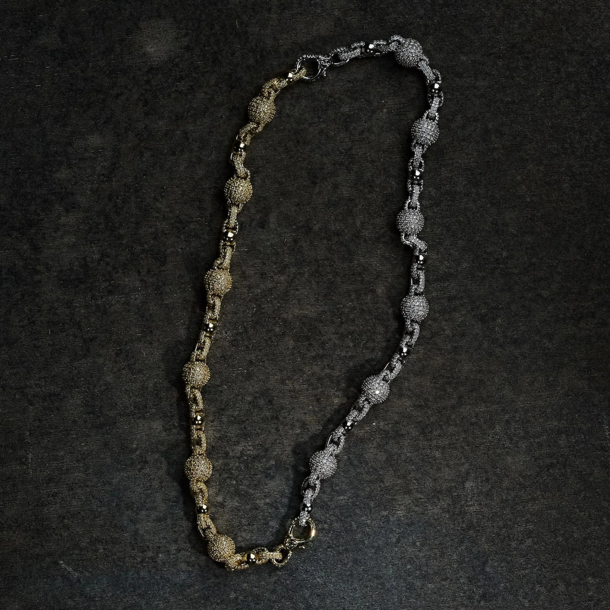 GLD X Bloody Osiris Dual Finish Ball Chain in White and Yellow Gold
