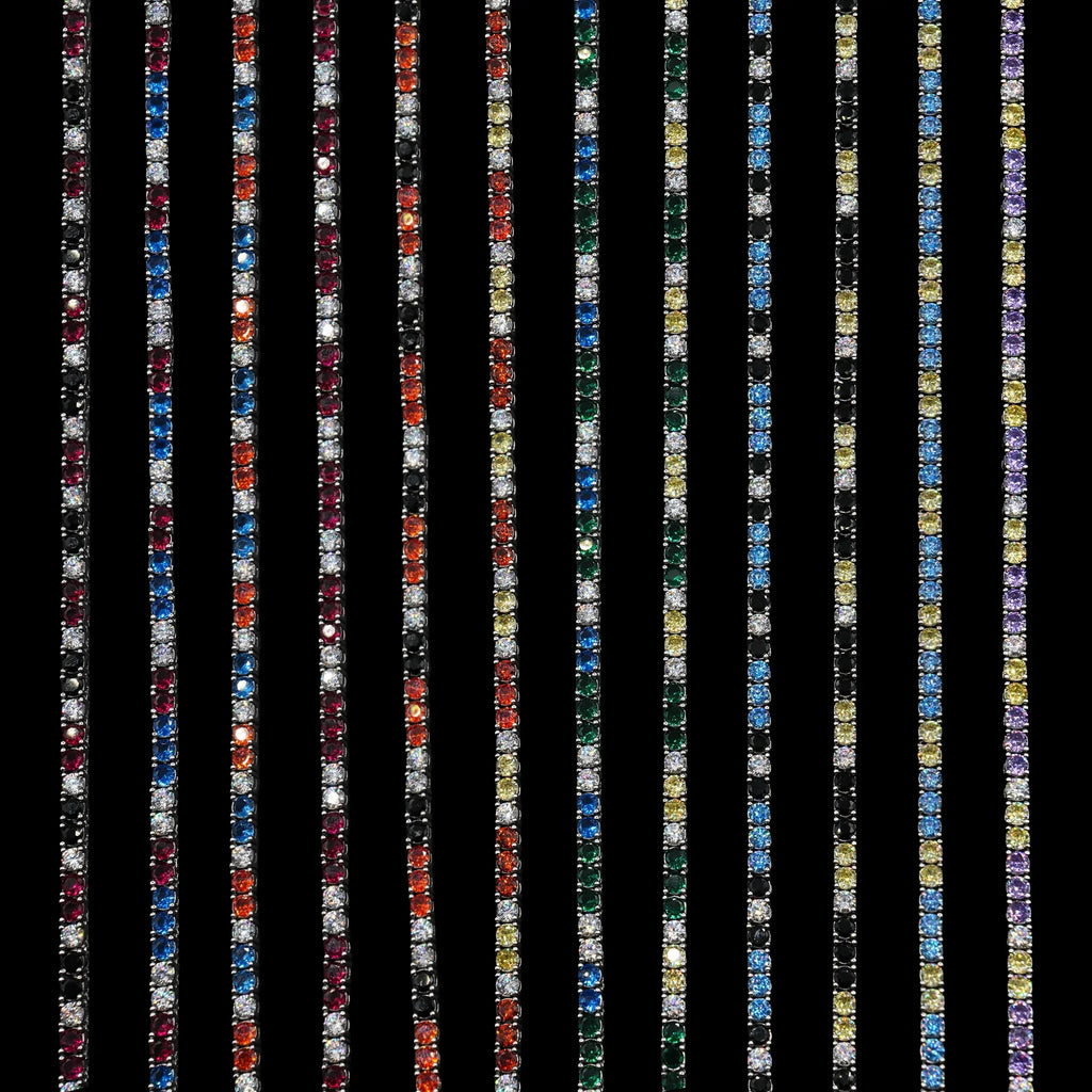 3MM Diamond Colored Tennis Chains in White Gold- All Colors