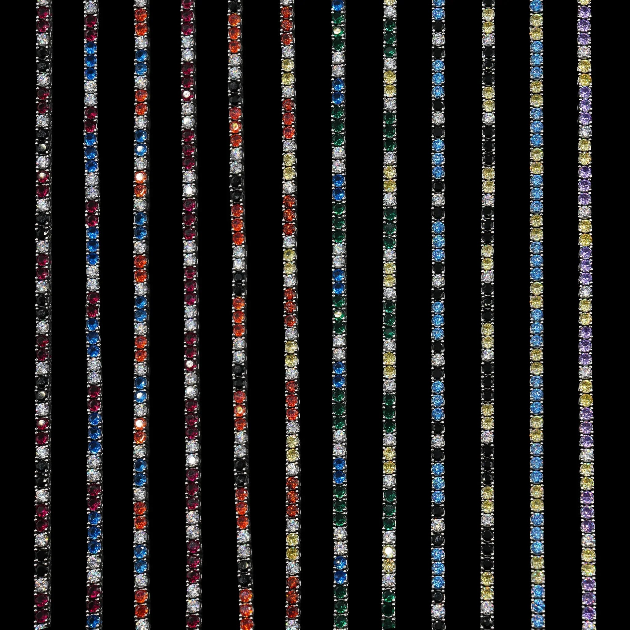 3MM Diamond Colored Tennis Chains in White Gold- All Colors