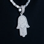 Large Iced Baguette Hamsa Pendant in White Gold