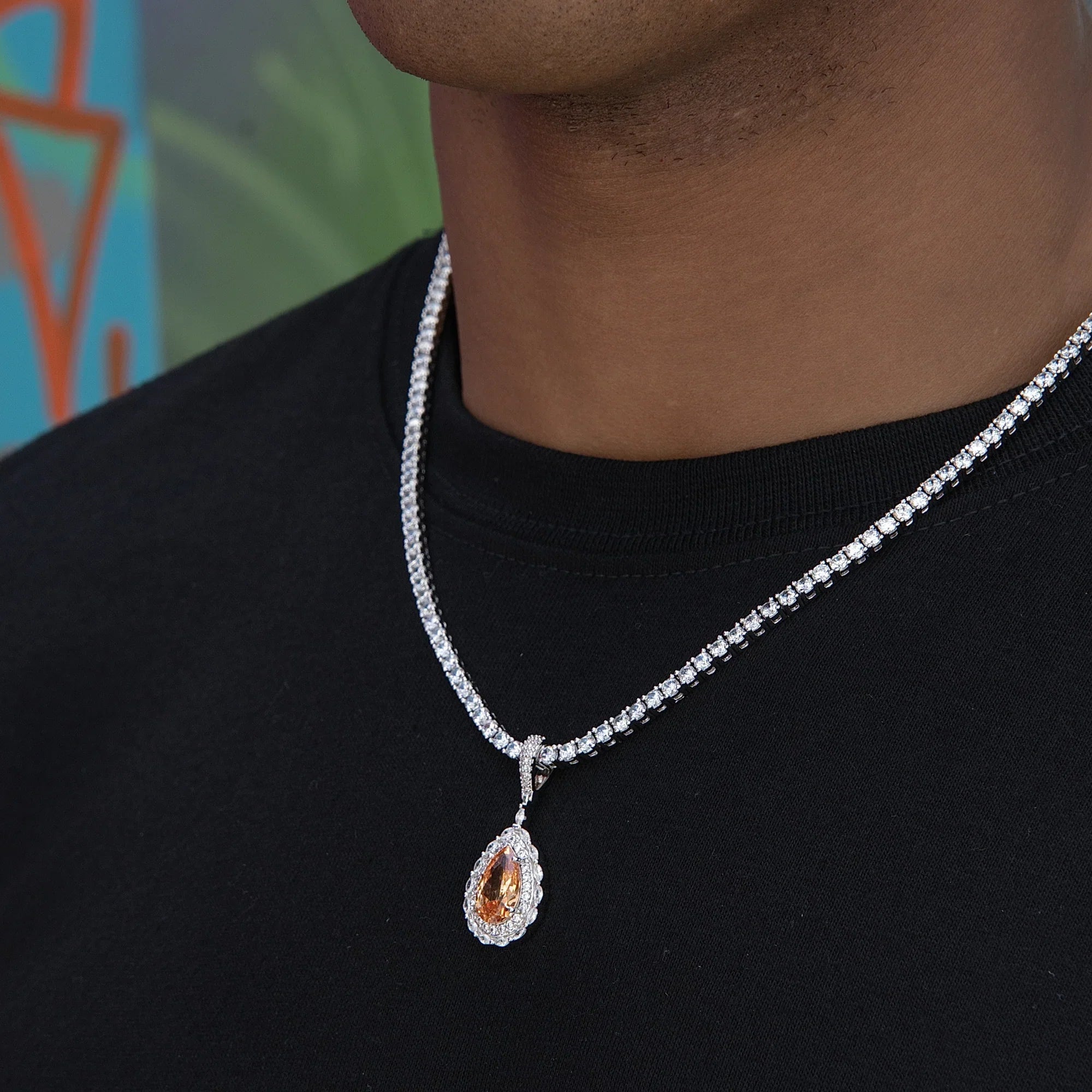 Micro Iced Teardrop Rock Pendant in White Gold