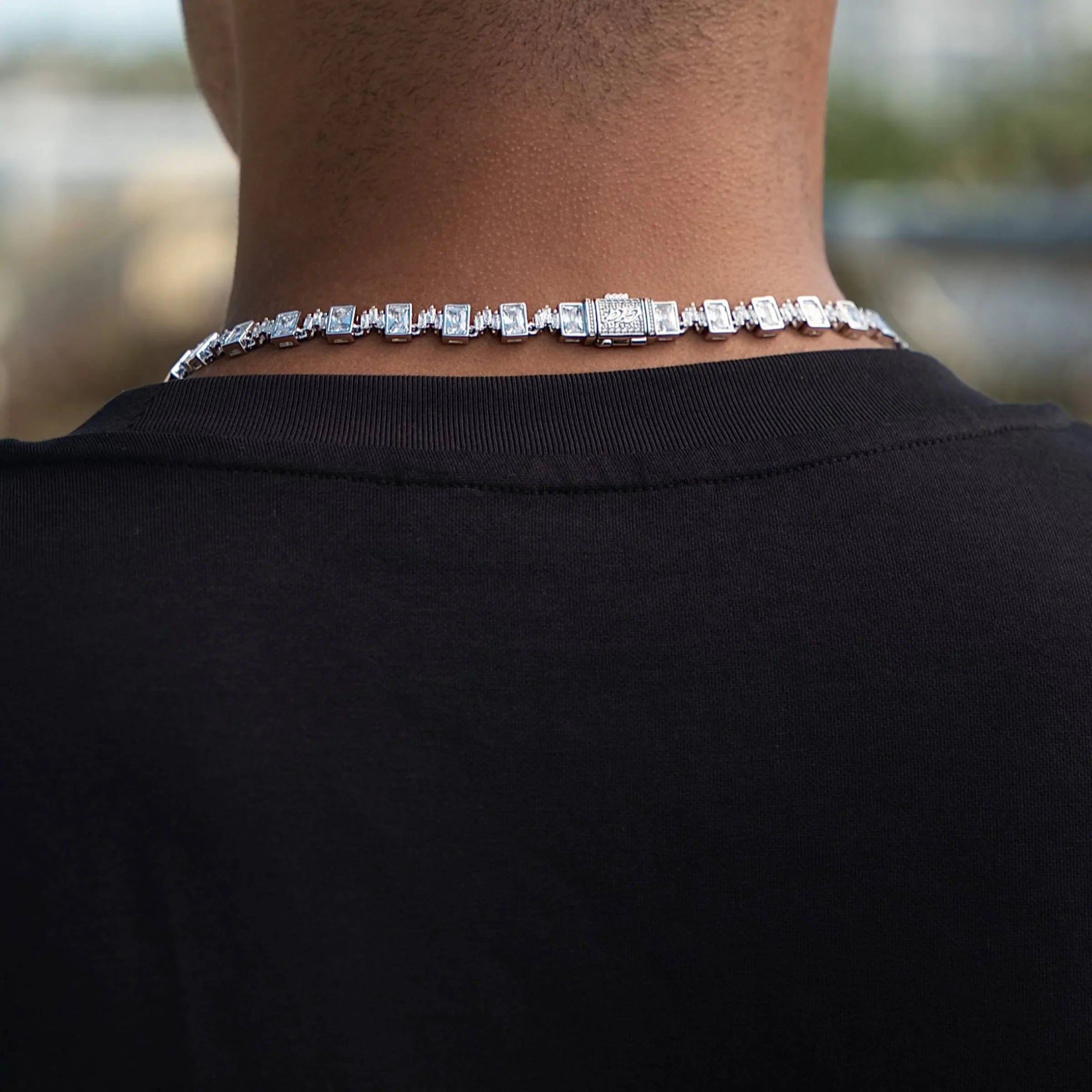 Diamond Square Cut Tennis Chain in White Gold
