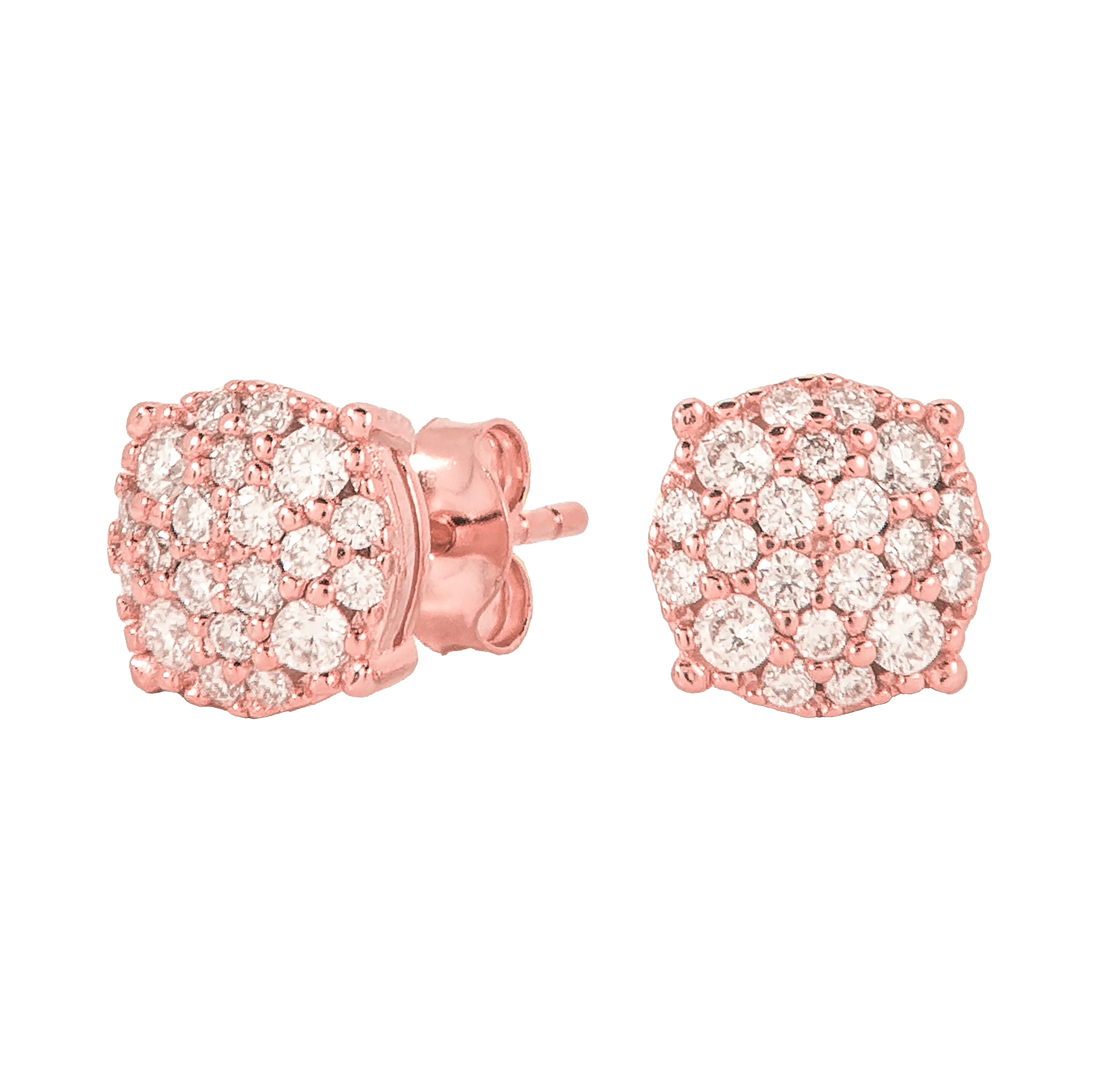 8MM Pave Set Moissanite Stud Earrings in Rose Gold Vermeil