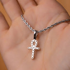 Micro Iced Ankh Cross Pendant in White Gold