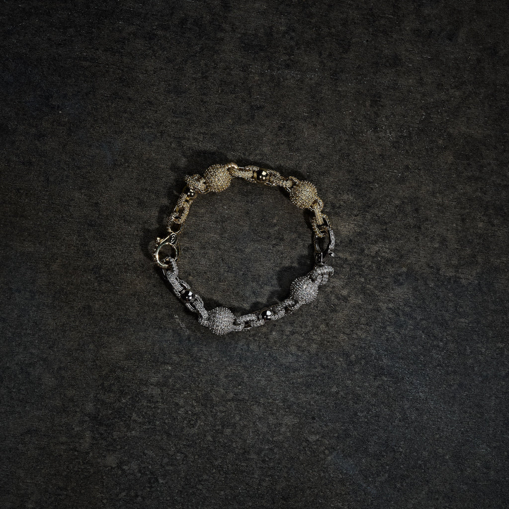 GLD X Bloody Osiris Dual Finish Ball Chain Bracelet in White and Yellow Gold