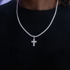 Iced Micro Round Cross Pendant in White Gold