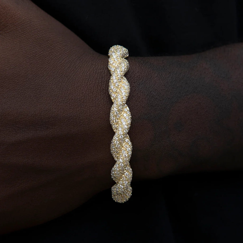 Diamond Rope Cuff Bracelet in Yellow Gold- 10mm