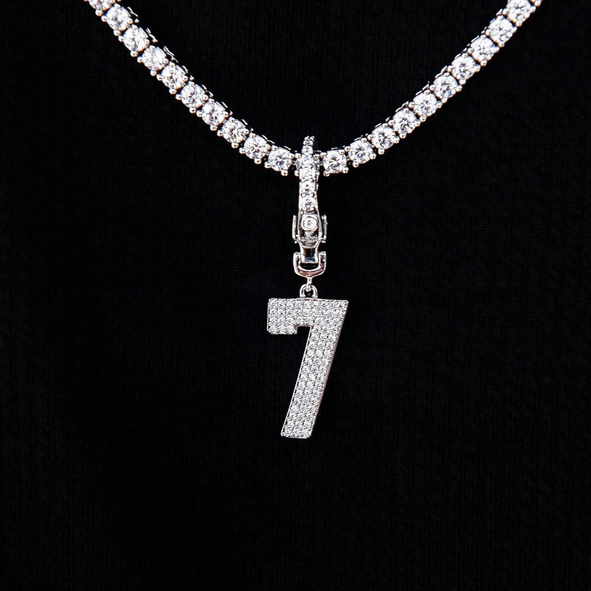 Micro Pave Number Clip On Pendants in White Gold
