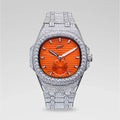 39MM Visionary Fully Iced Case & Orange Dial Watch - White Gold
