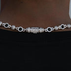 Iced Black Pearl Ball Chain Necklace in White Gold