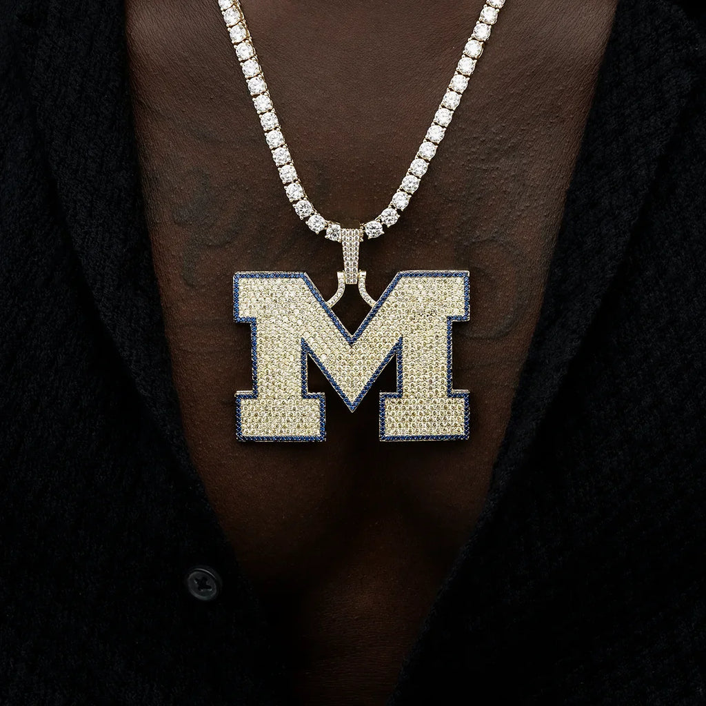 Large University of Michigan Wolverines Official NCAA Logo Pendant in Yellow Gold