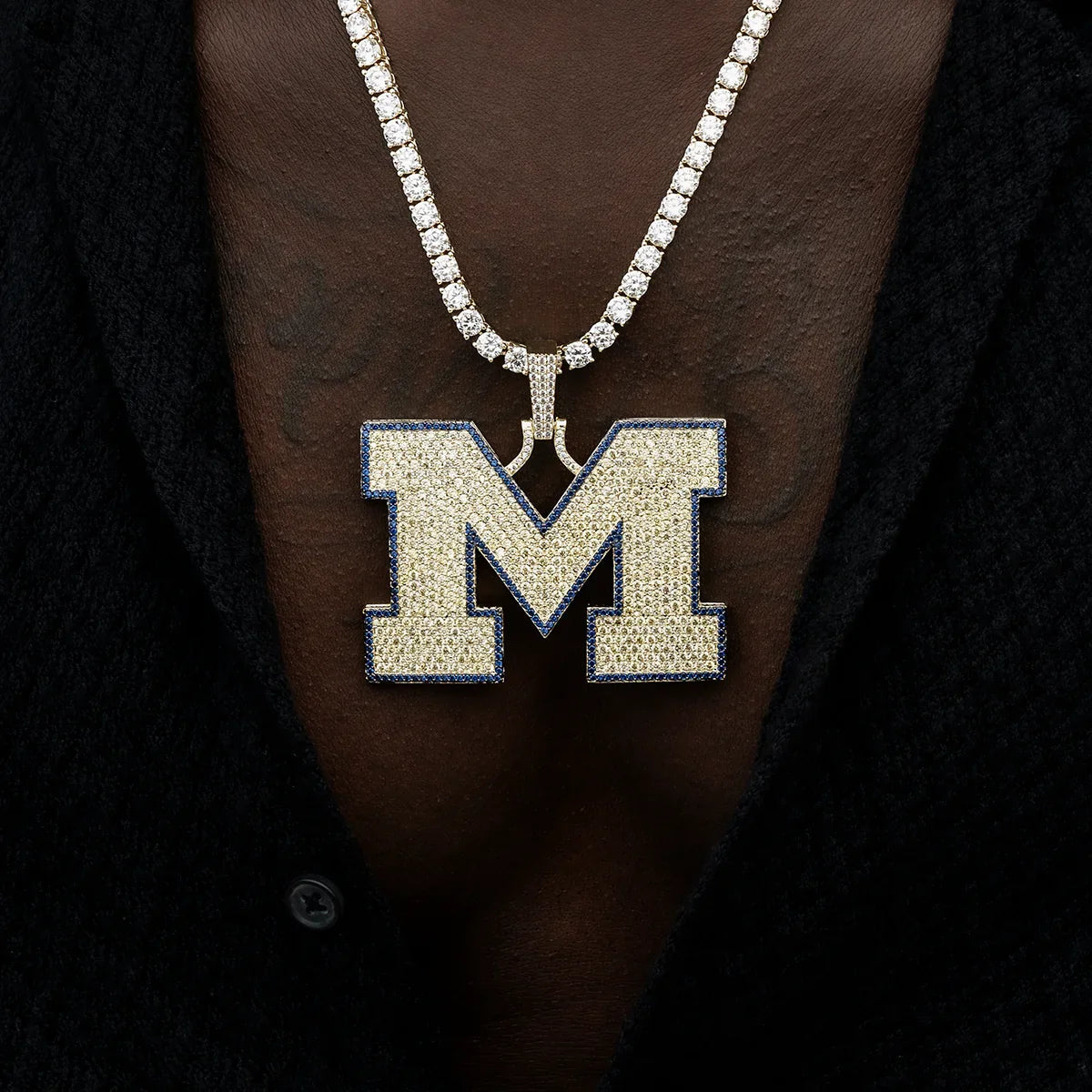 Large University of Michigan Wolverines Official NCAA Logo Pendant in Yellow Gold
