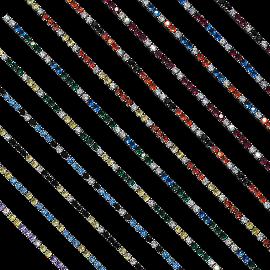 3MM Diamond Colored Tennis Chains in White Gold- All Colors