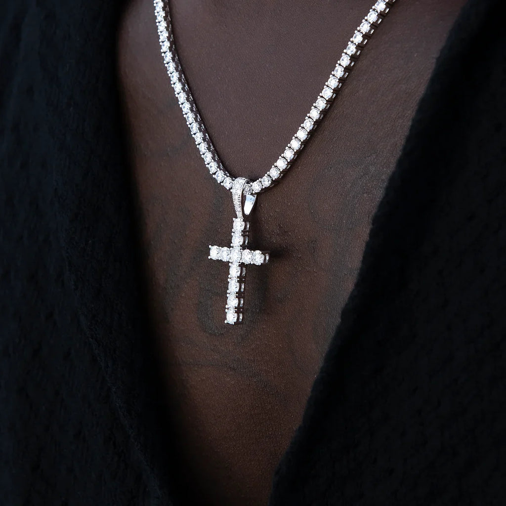 Moissanite Diamond Cross Pendant in Sterling Silver
