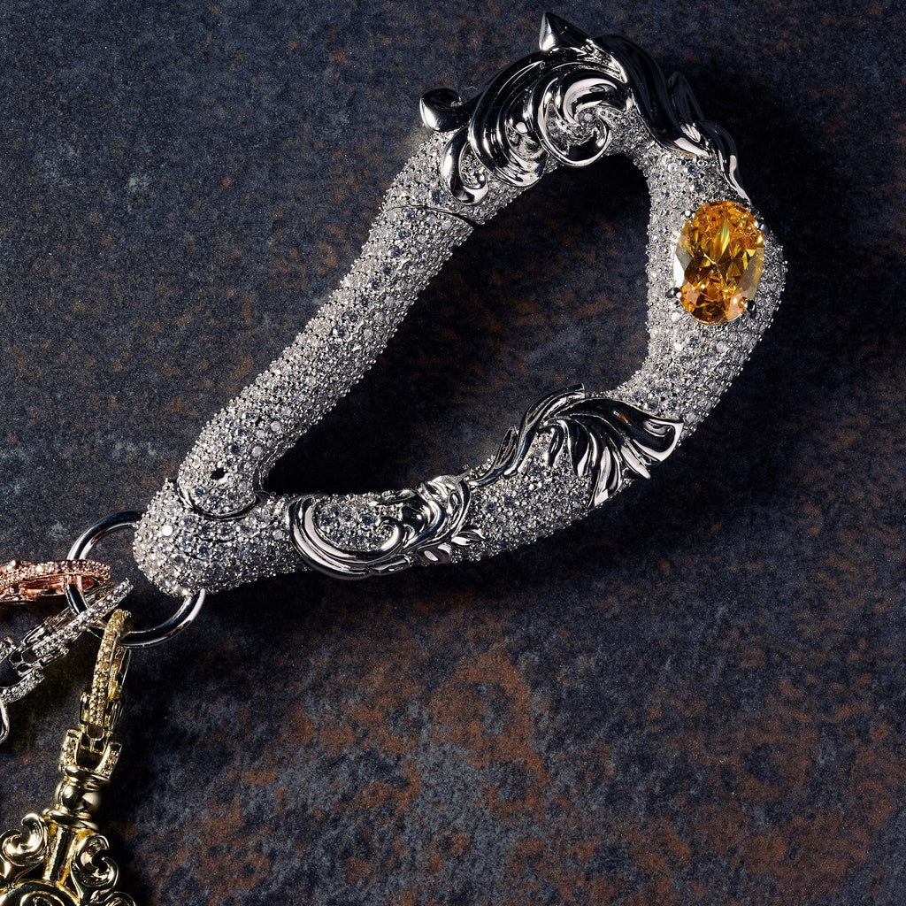 GLD X Bloody Osiris Iced Moissanite Carabiner in White Gold Vermeil