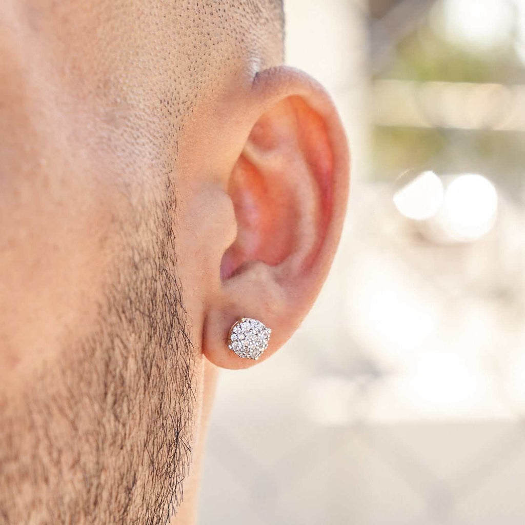 8MM Pave Set Moissanite Stud Earrings in Yellow Gold Vermeil