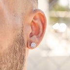 8MM Pave Set Moissanite Stud Earrings in Yellow Gold Vermeil