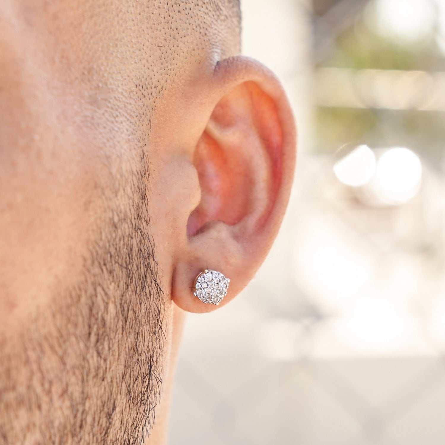 8MM Pave Set Moissanite Stud Earrings in Yellow Gold Vermeil