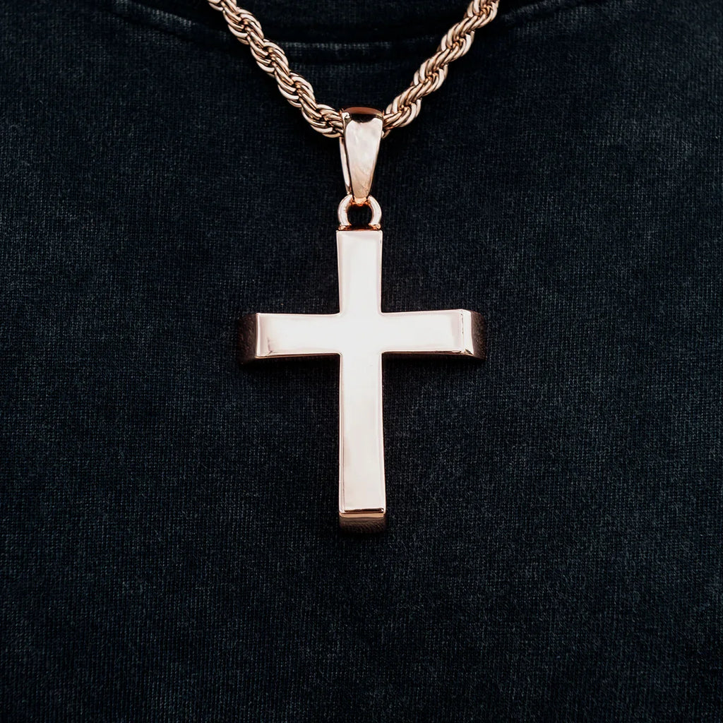 Large Simple Cross Pendant in Rose Gold