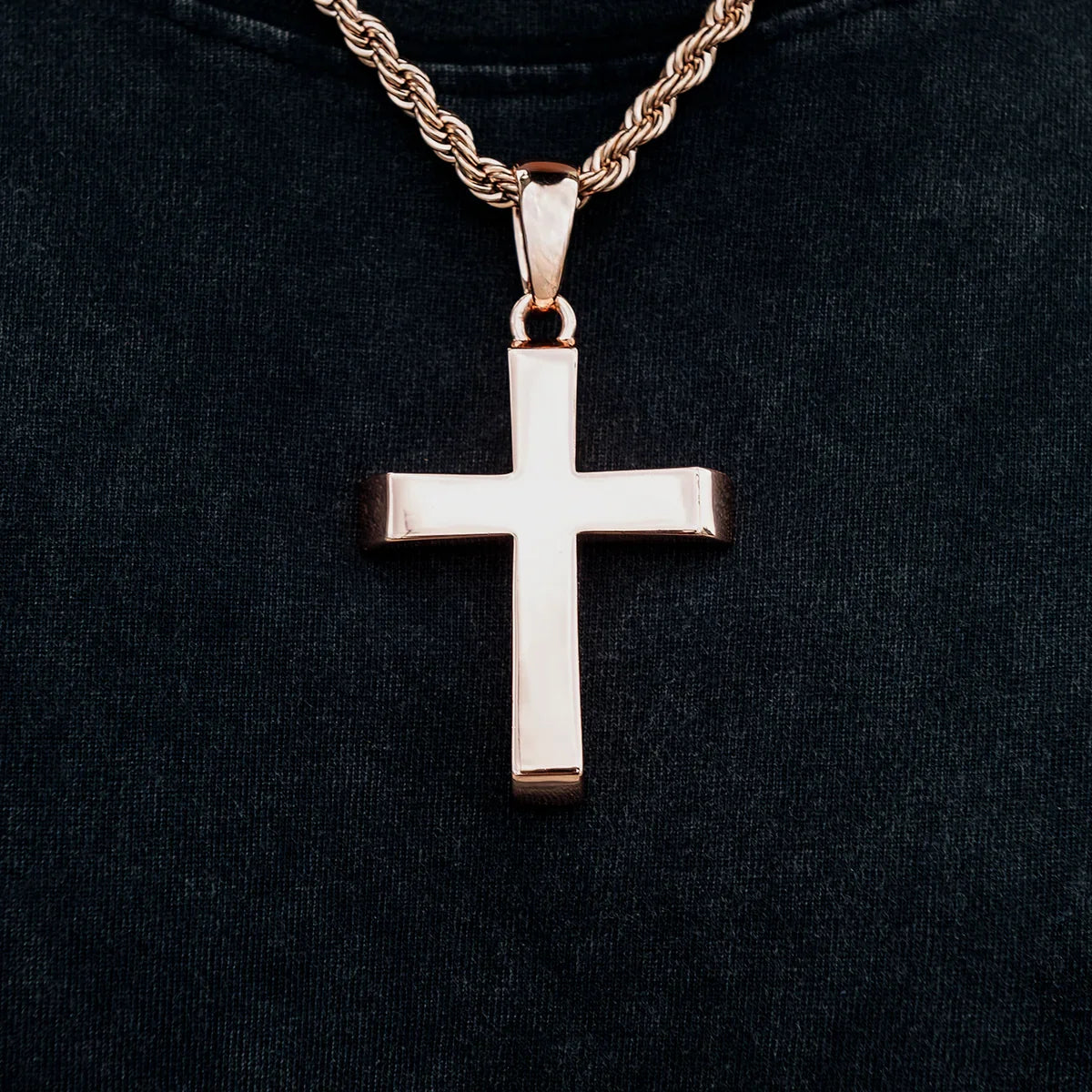 Large Simple Cross Pendant in Rose Gold