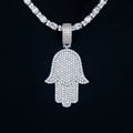 Large Iced Baguette Hamsa Pendant in White Gold