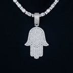 Large Iced Baguette Hamsa Pendant in White Gold