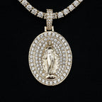 Iced Lady of Guadalupe Pendant in Yellow Gold