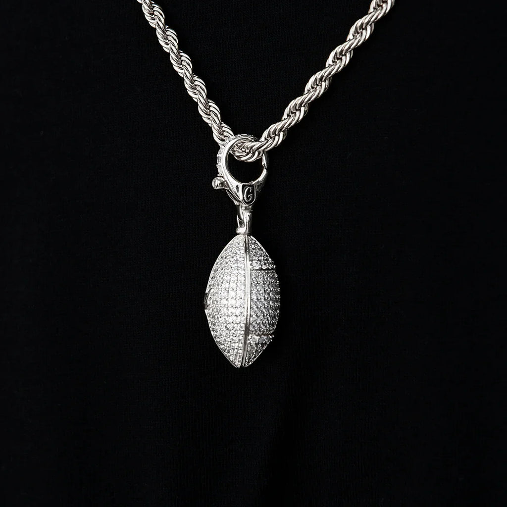 Football Clip On Pendant in White Gold