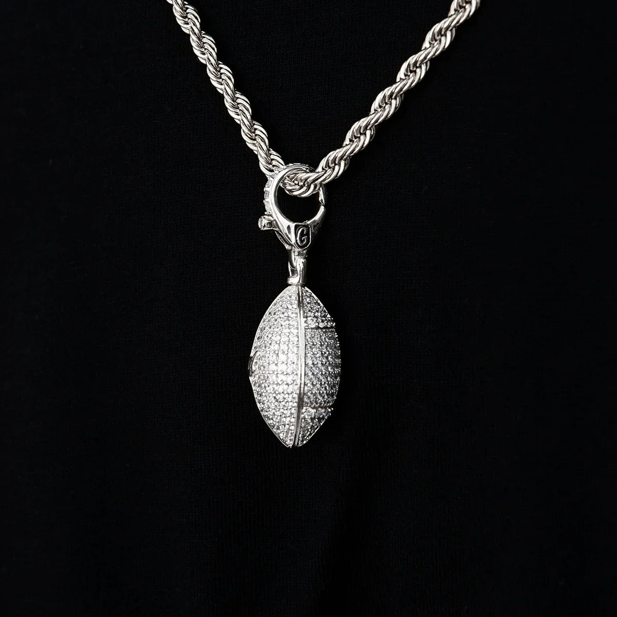 Football Clip On Pendant in White Gold