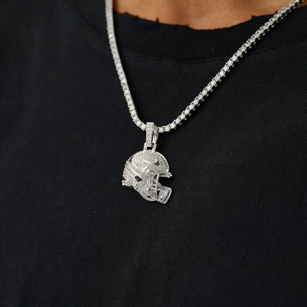 Iced Football Helmet Pendant in White Gold