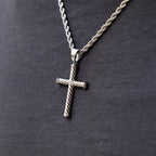 Twisted Rope Cross Pendant + 2MM Rope Chain Bundle in White Gold