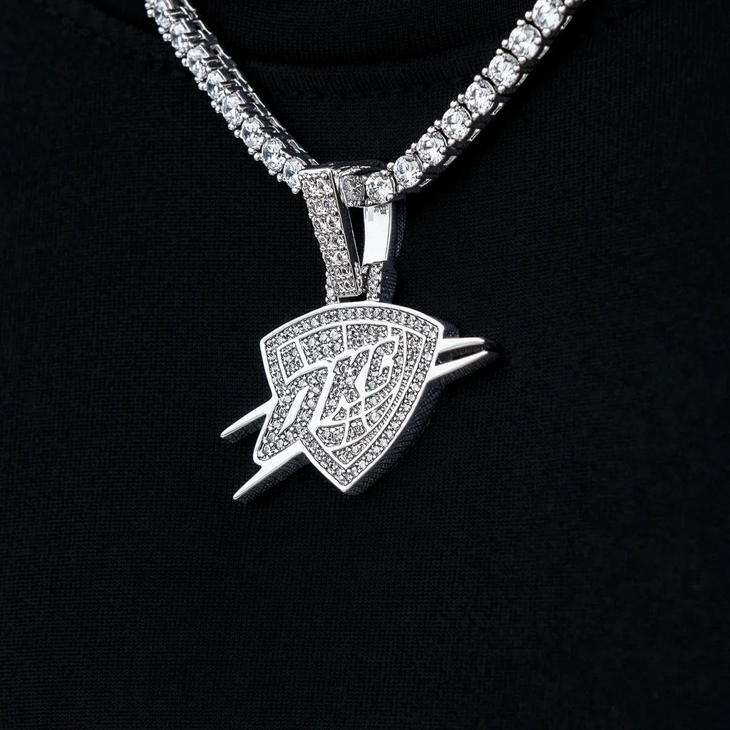 Oklahoma City Thunder OKC Official NBA Micro Logo Pendant in White Gold